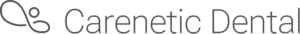 A simple logo for "Carenetic Dental" features stylized dental elements on a black background, primarily gray text, and a clean, modern design.